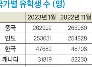 한국 출신 유학생 다시 감소세로