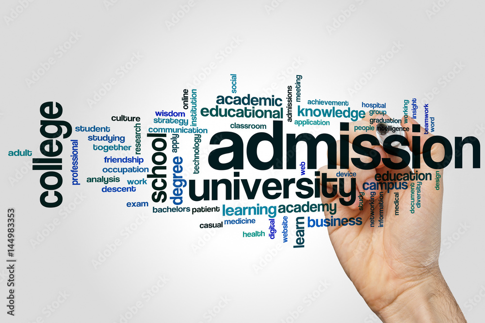 Admission word cloud concept on grey background