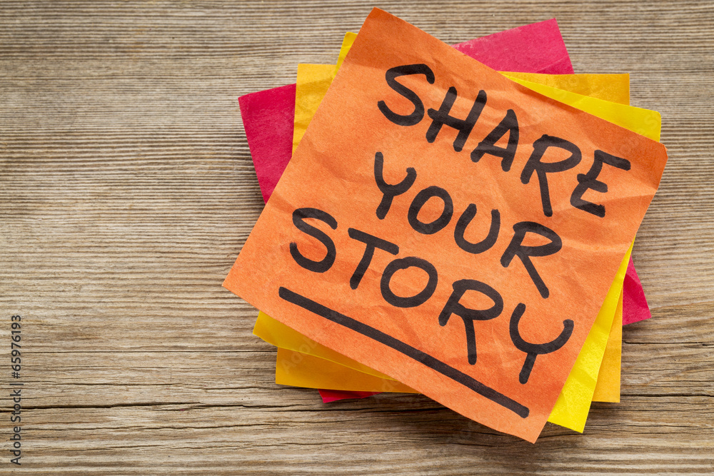 share your story on sticky note