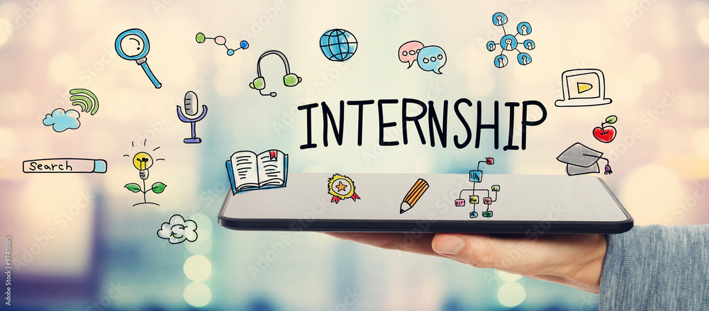 Internship concept with man holding a tablet